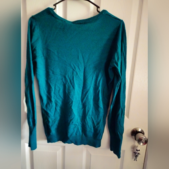 1775 V-Neck Turquoise Teal Blue Long Sleeve | Women's Medium | Y2K, Preppy - Picture 2 of 4